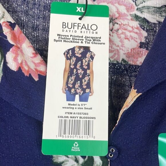 BUFFALO DAVID BITTON Woven Jaquard Top XL Flutter Sleeve New with Tag - Picture 5 of 5